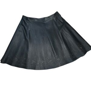 Joie Black Genuine Leather A-Line Skirt Eyelet Cutout Size S